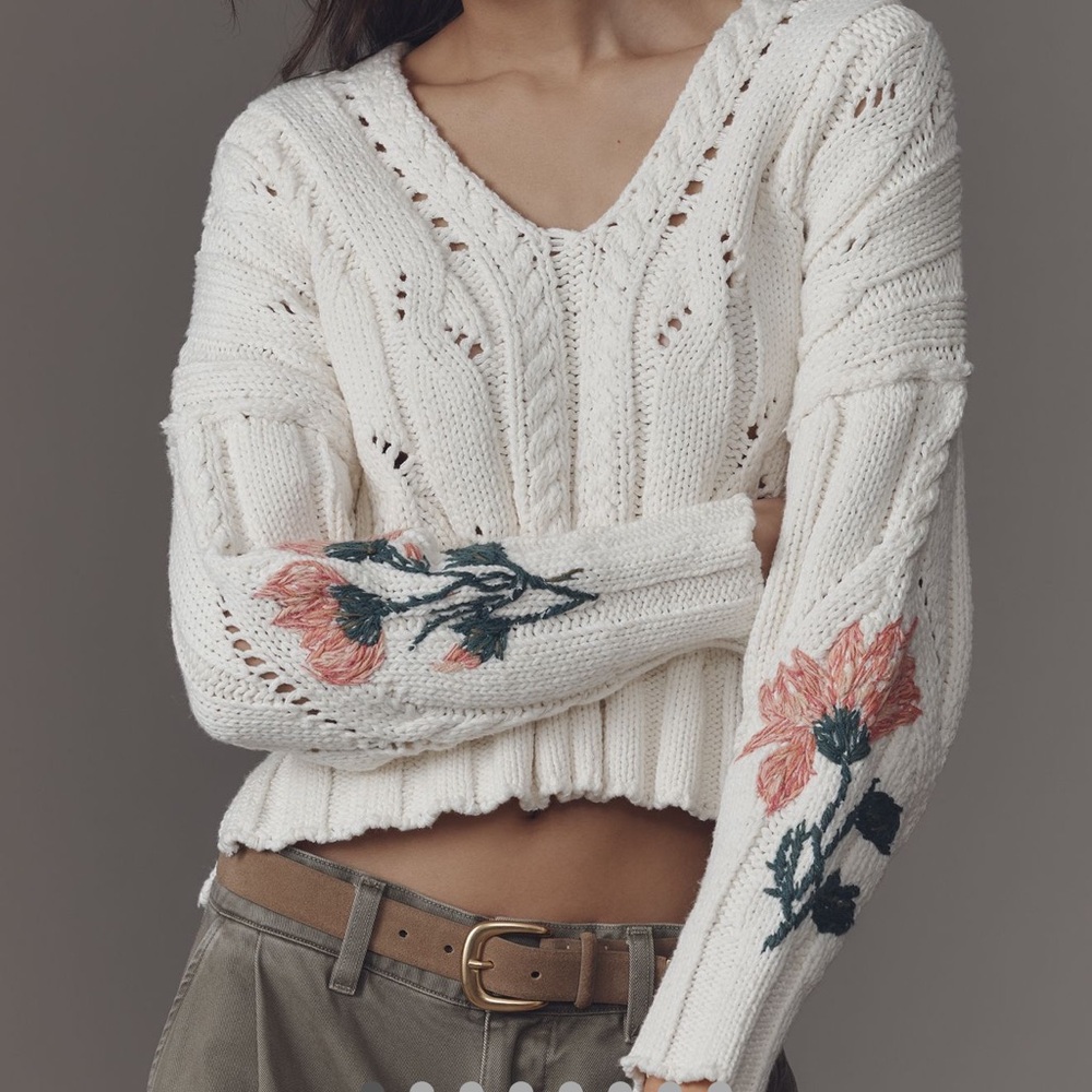 Pilcro Oversized Embroidered Cable-Knit Sweater